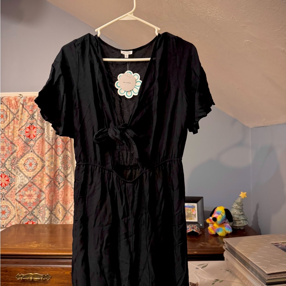 Black Tie-Front Bohemian Jumpsuit